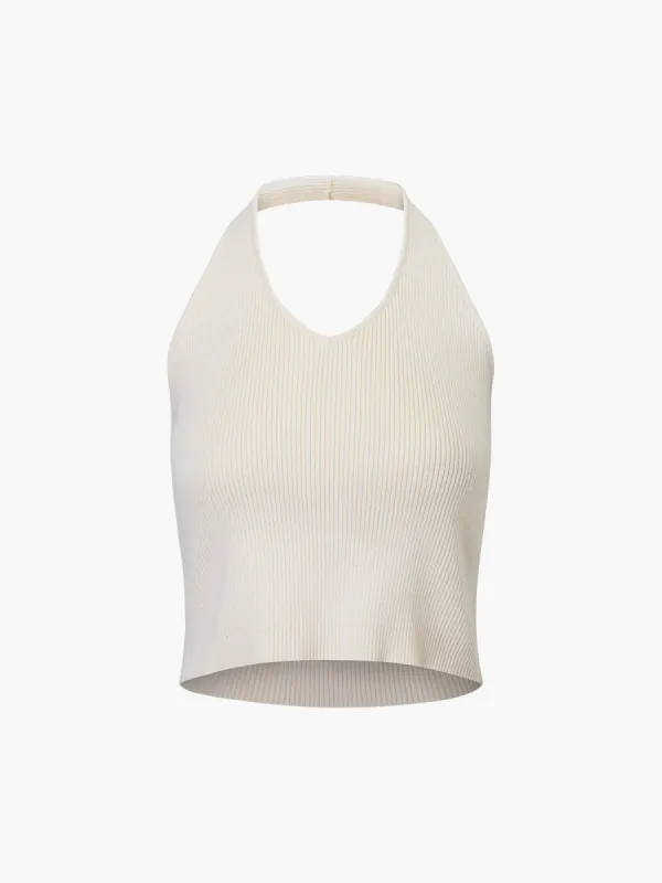 Vanilla Halter Crop Knit Top sold by COMMENSE
