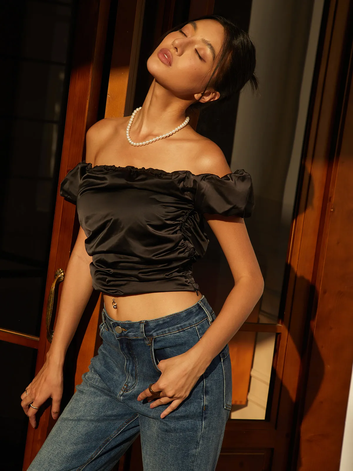 Solid Off-Shoulder Blouse sold by COMMENSE product image thumbnail 3