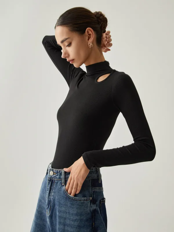 Mock Neck Cutout Long Sleeve Shirt sold by COMMENSE