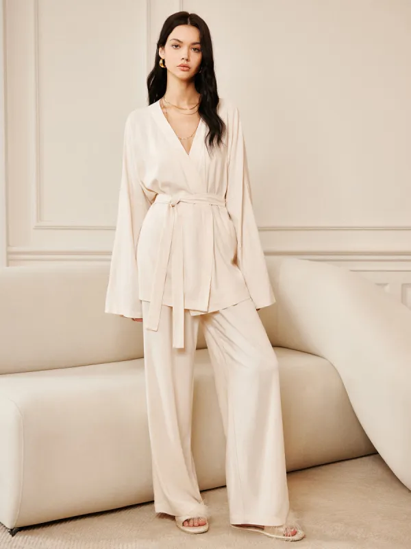 Home Belted Wrap Shirt sold by COMMENSE