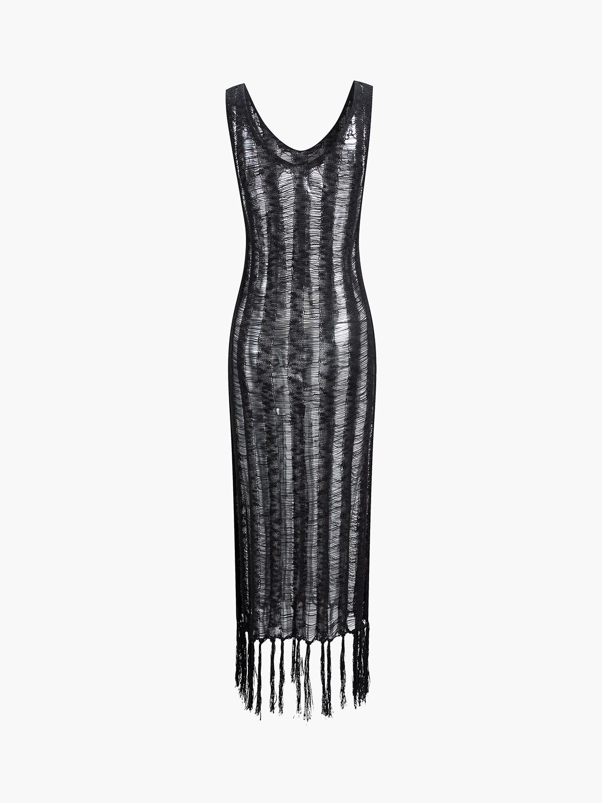 Fringed Open Knit Long Dress sold by COMMENSE product image thumbnail 2