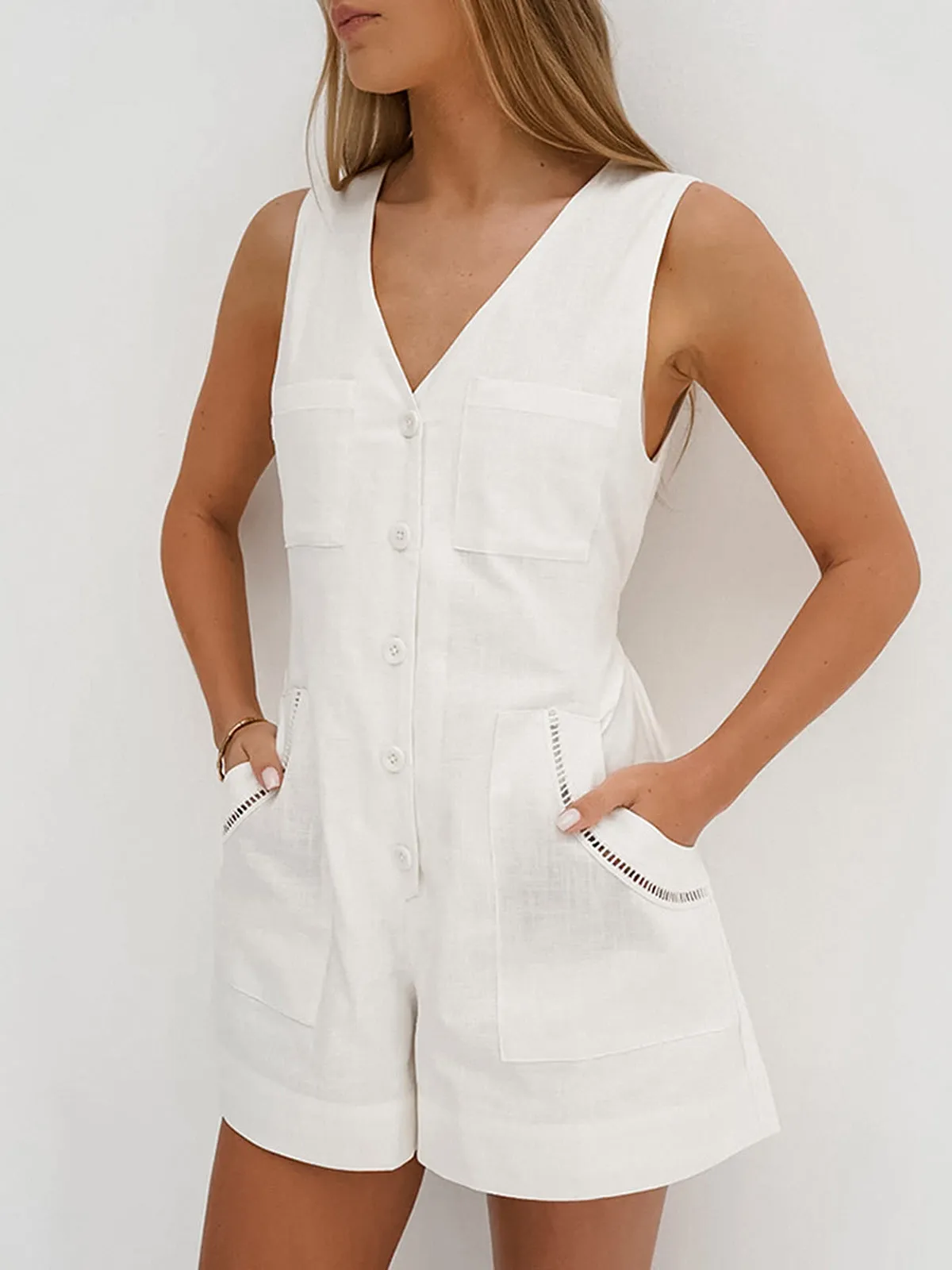 Cotton V-Neck Drawstring Jumpsuit sold by COMMENSE product image thumbnail 2