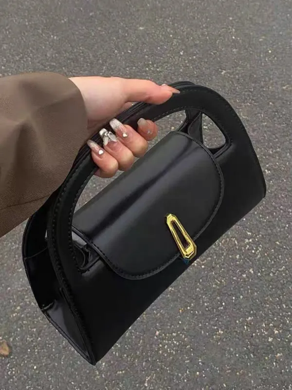 Solid Buckle Faux Leather Handle Bag sold by COMMENSE