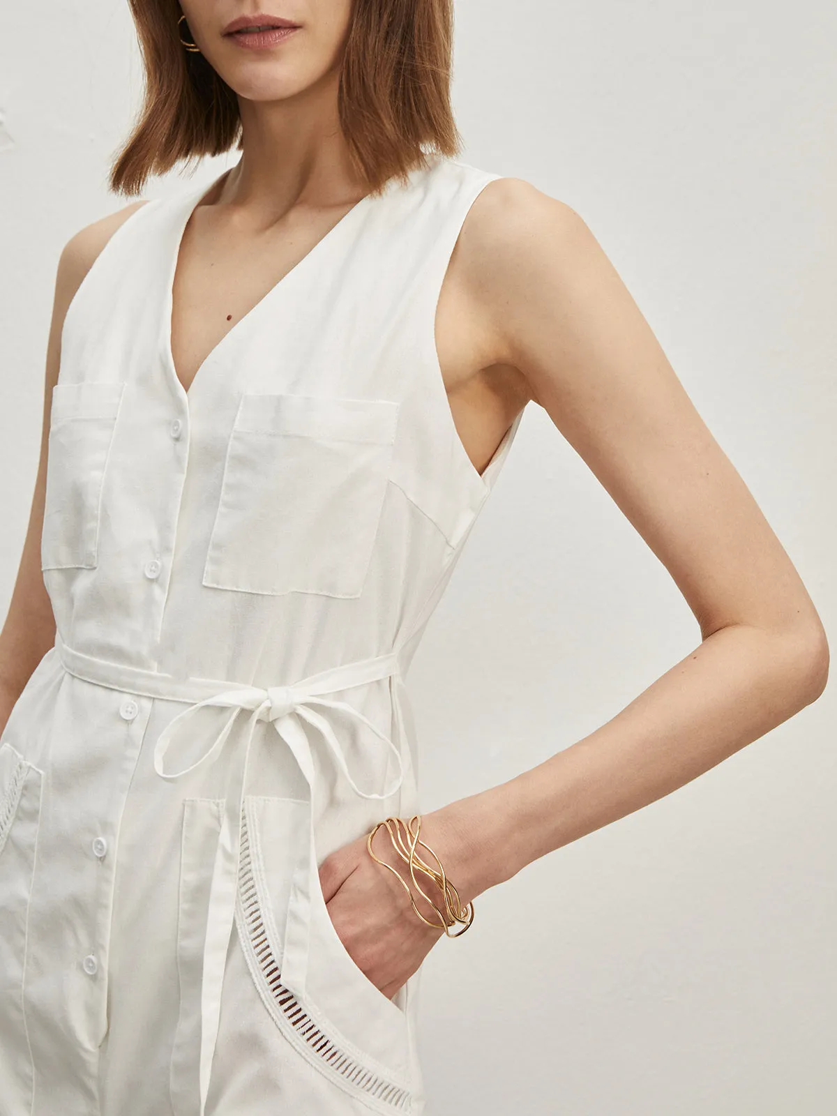 Cotton V-Neck Drawstring Jumpsuit sold by COMMENSE product image thumbnail 4