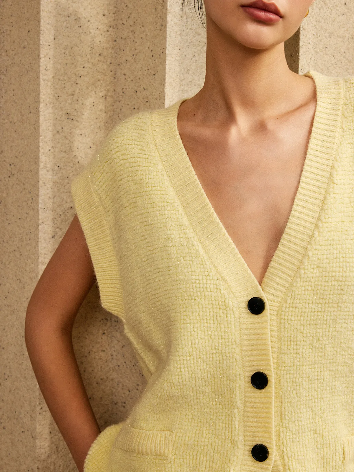 Button V-Neck Sweater Vest sold by COMMENSE product image thumbnail 5