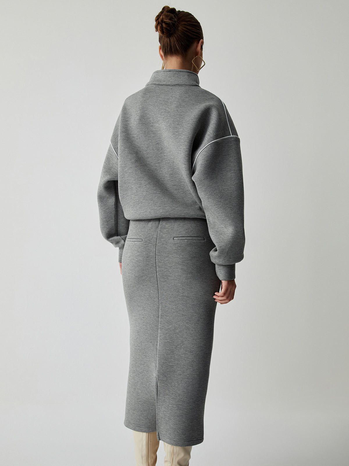 Stand Collar Half Zip Oversized Top With Matching Midi Skirt sold by COMMENSE product image thumbnail 5