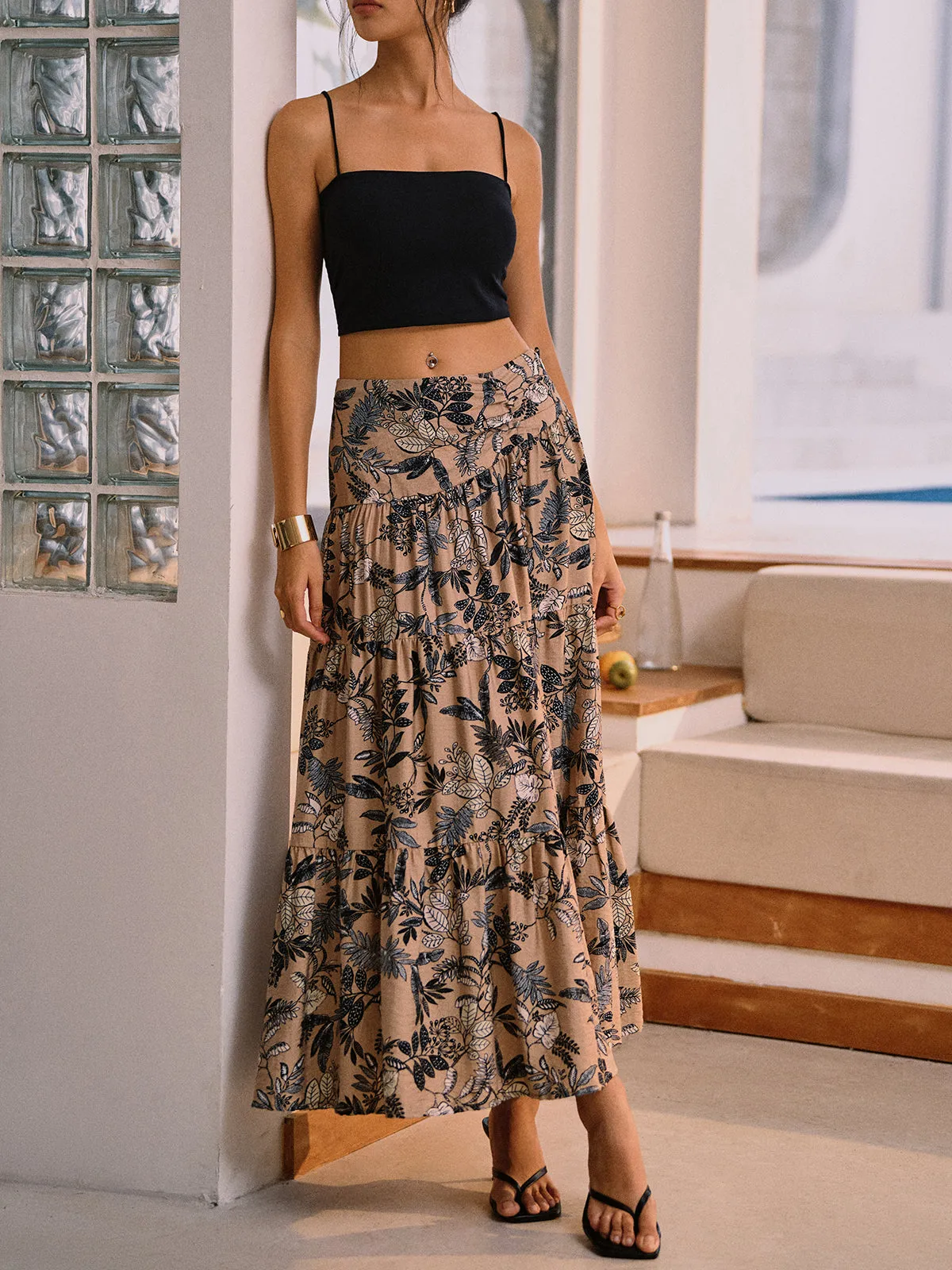 Herbal Harmony Plant Print Split Maxi Skirt sold by COMMENSE product image thumbnail 2