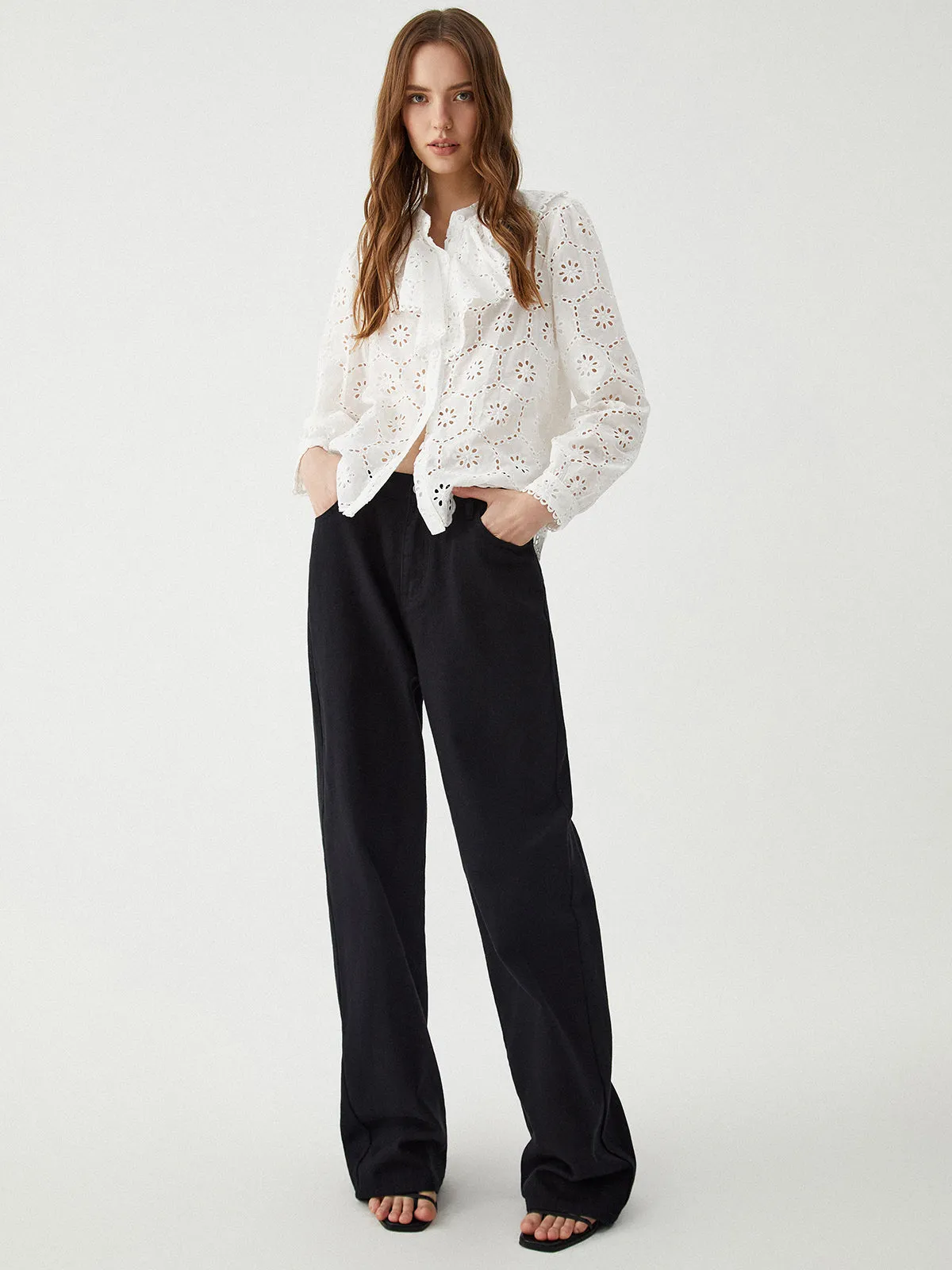 Cotton Ruffle Eyelet Blouse sold by COMMENSE product image thumbnail 4