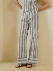 Utility Pinstripe Straight Leg Pants sold by COMMENSE