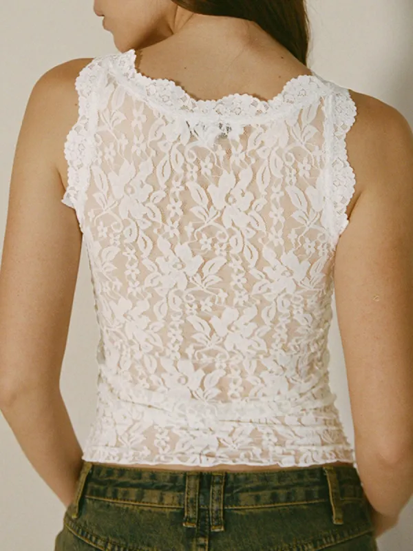 Sheer Lace Patchwork Tank Top sold by COMMENSE