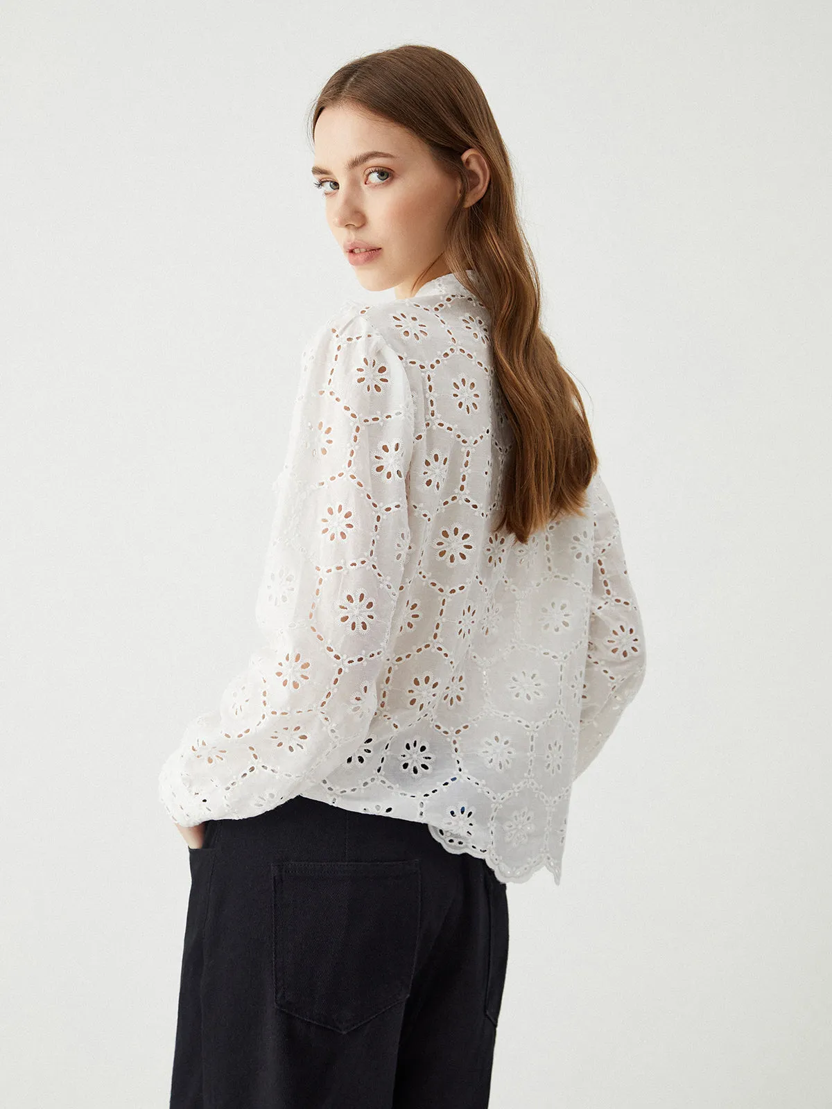 Cotton Ruffle Eyelet Blouse sold by COMMENSE product image thumbnail 5