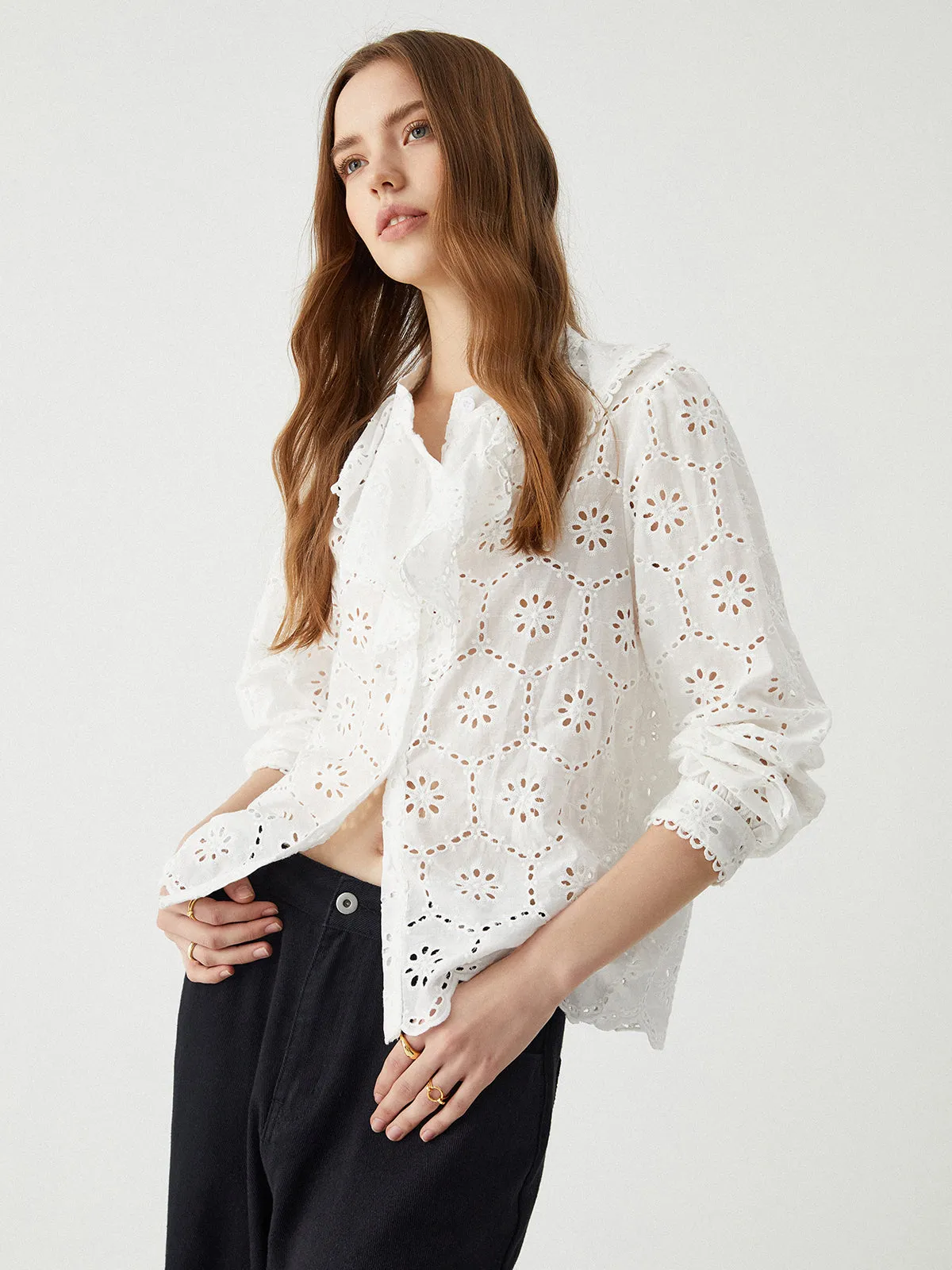 Cotton Ruffle Eyelet Blouse sold by COMMENSE product image thumbnail 2