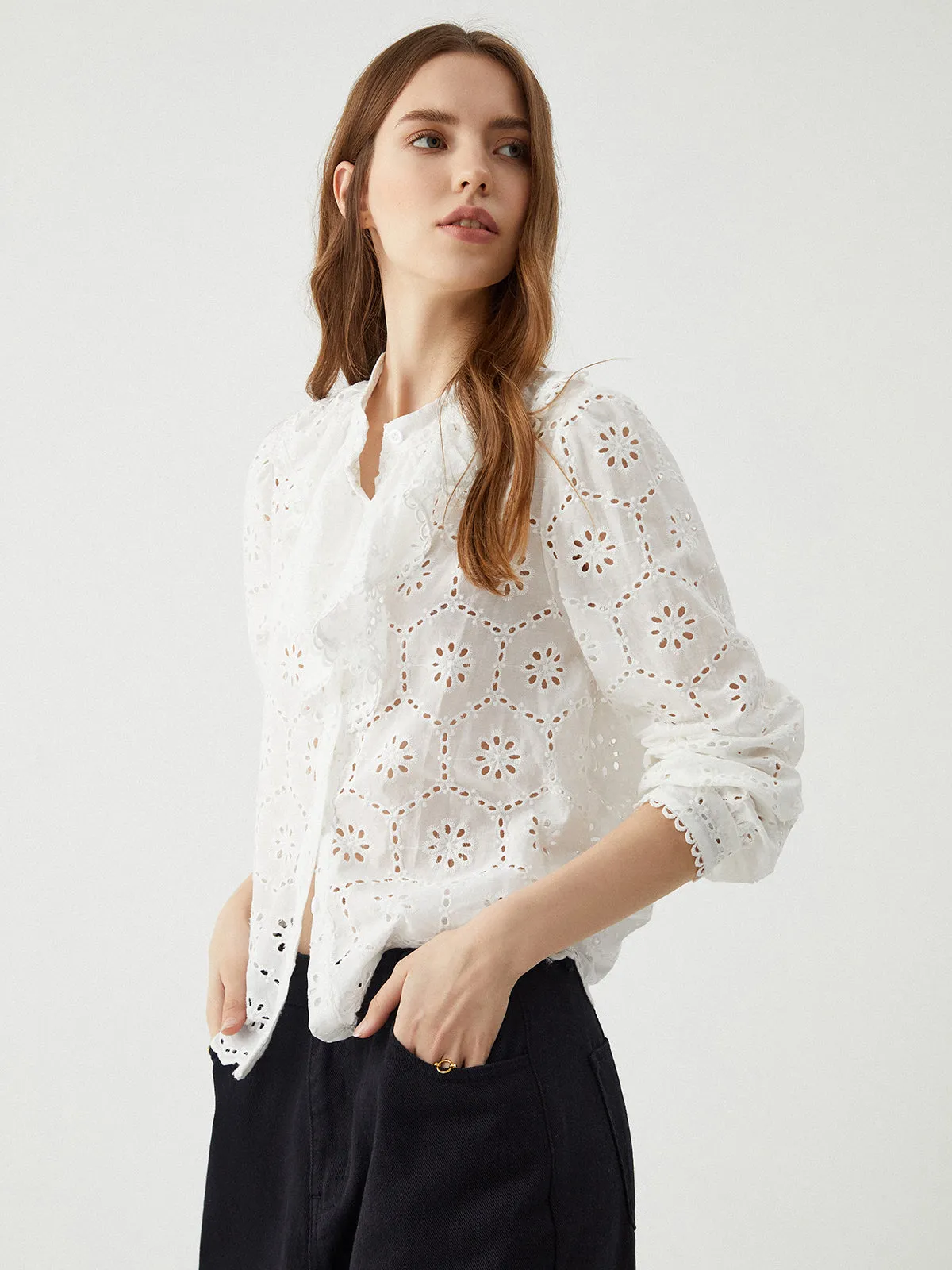 Cotton Ruffle Eyelet Blouse sold by COMMENSE product image thumbnail 3