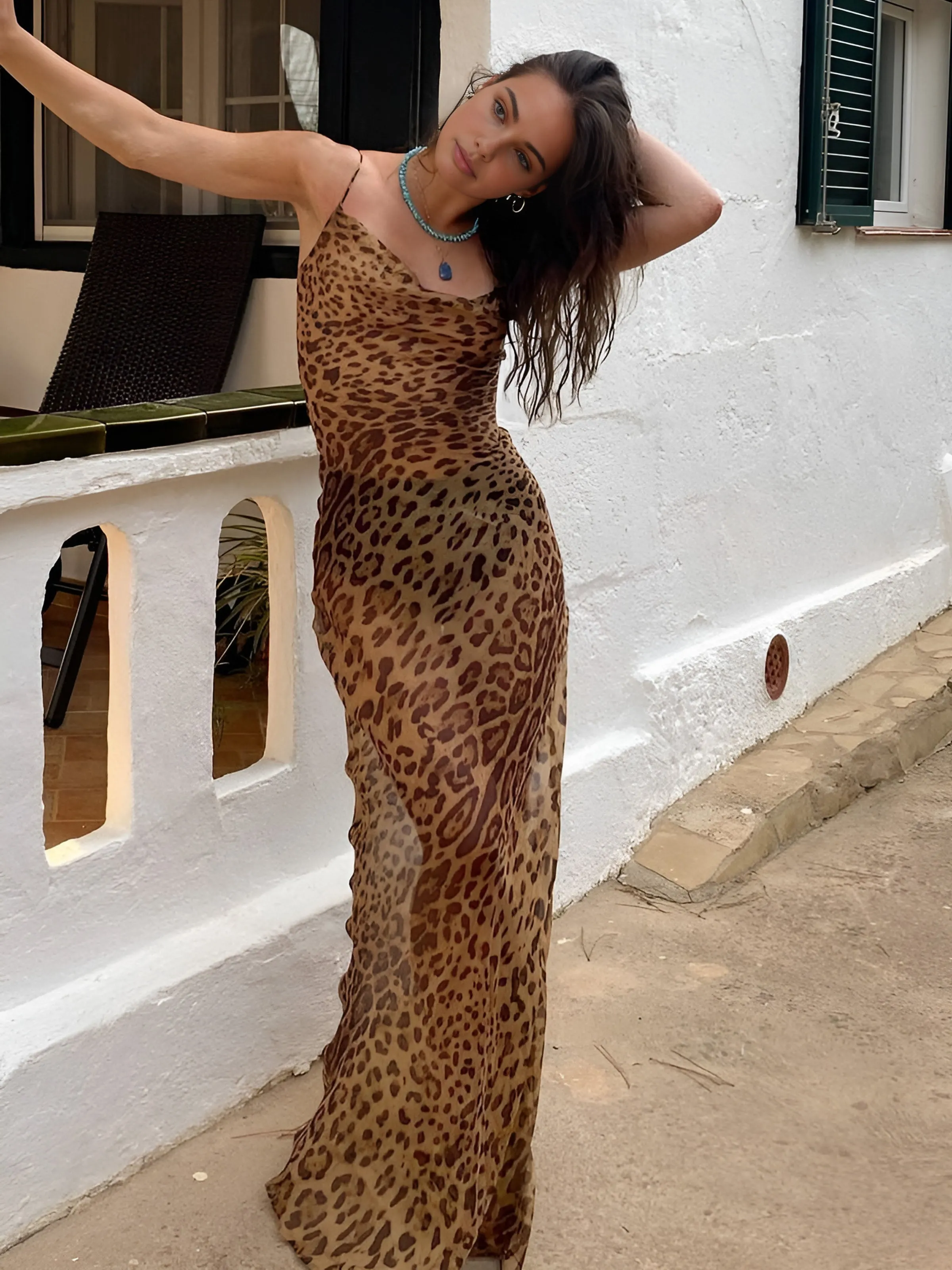 Chiffon Leopard Print Cami Long Dress sold by COMMENSE product image thumbnail 2