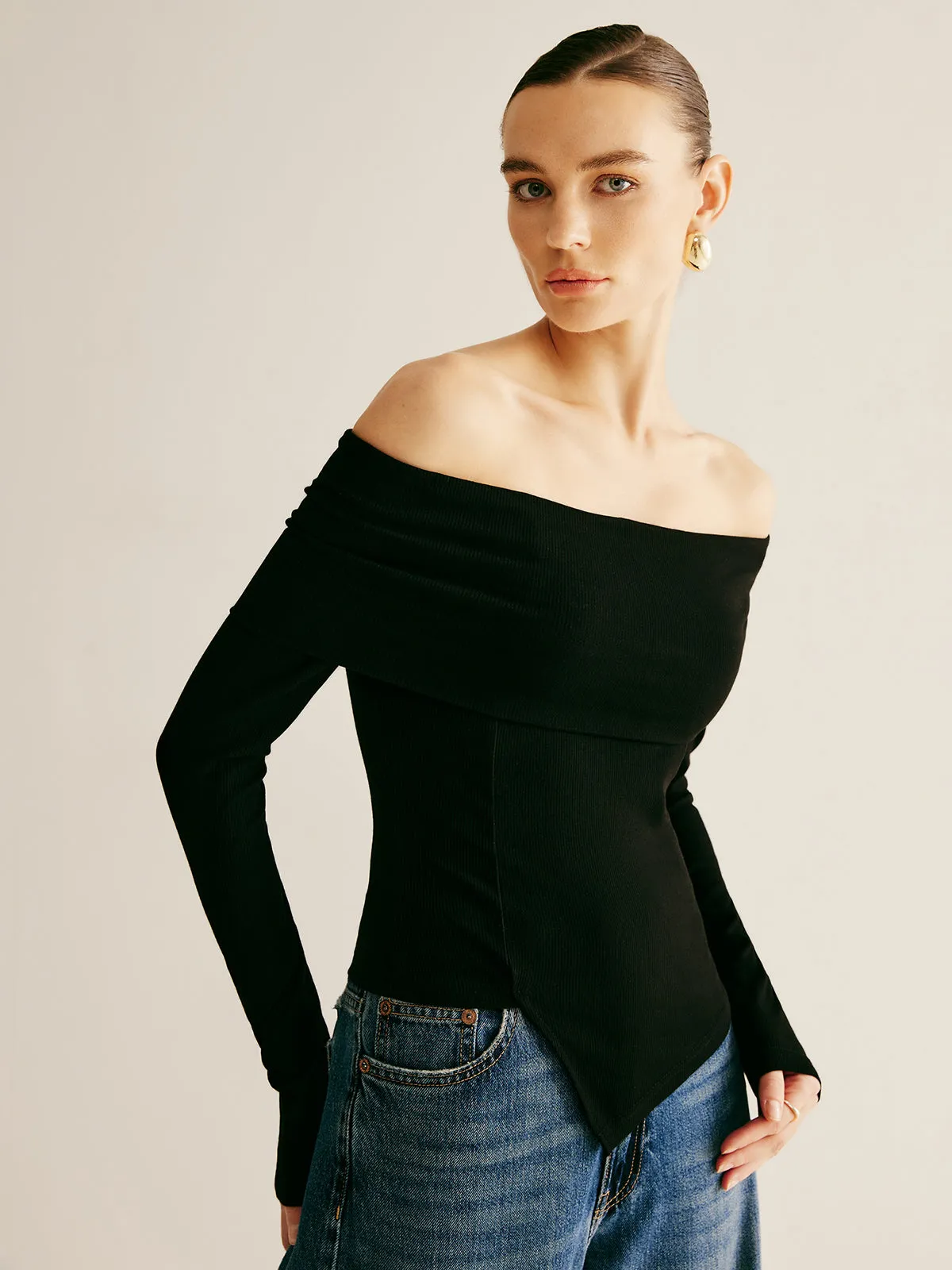 Off Shoulder Asymmetrical Blouse sold by COMMENSE product image thumbnail 4
