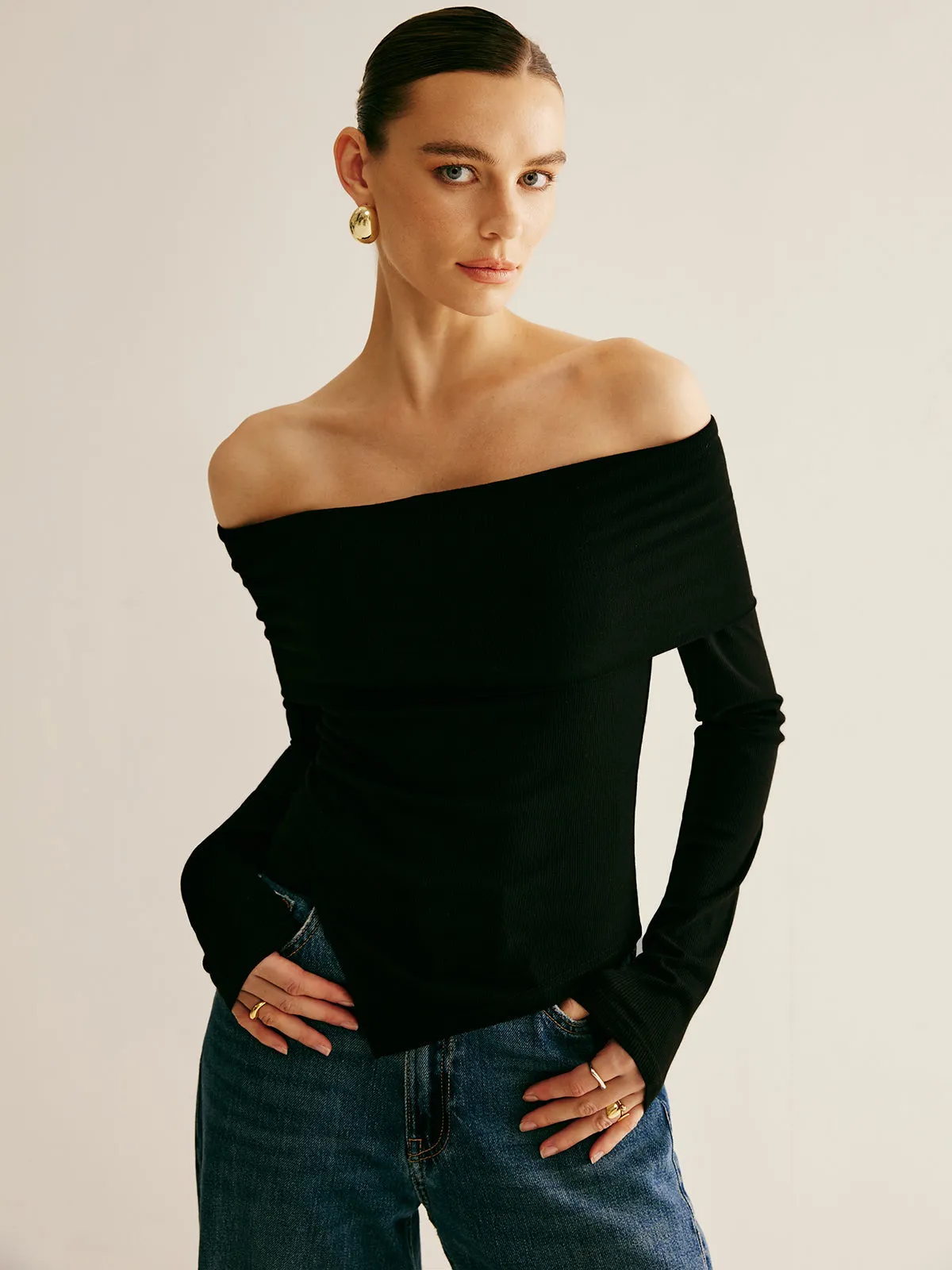 Off Shoulder Asymmetrical Blouse sold by COMMENSE product image thumbnail 5