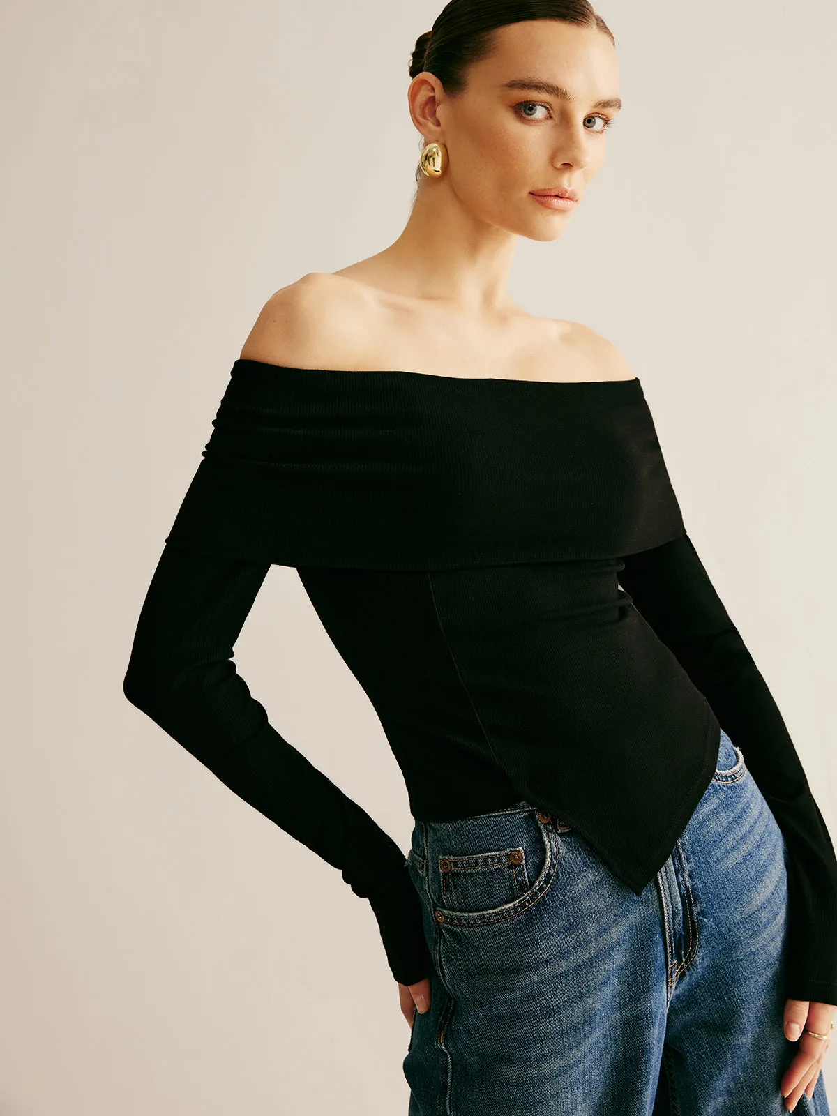 Off Shoulder Asymmetrical Blouse sold by COMMENSE product image thumbnail 3