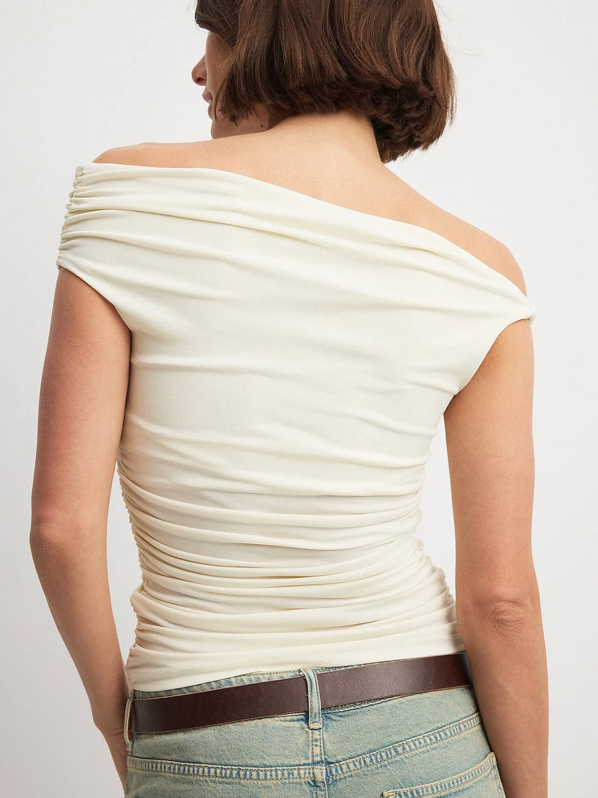 Snug Off-Shoulder Pleated Short Sleeve Top sold by COMMENSE product image thumbnail 2