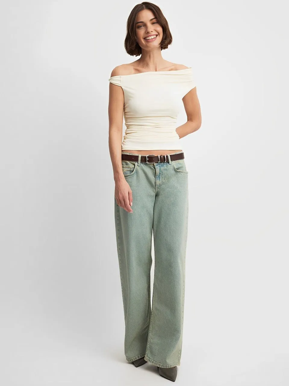 Snug Off-Shoulder Pleated Short Sleeve Top sold by COMMENSE product image thumbnail 4