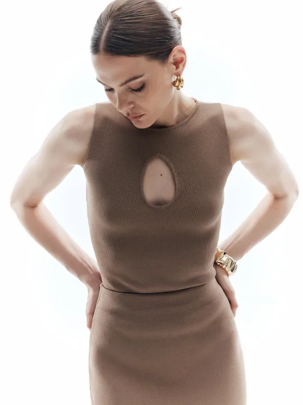 Slim Sleeveless Crew Neck Cutout Bodysuit sold by COMMENSE