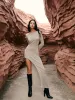 Asymmetric Split Sweater Long Dress sold by COMMENSE