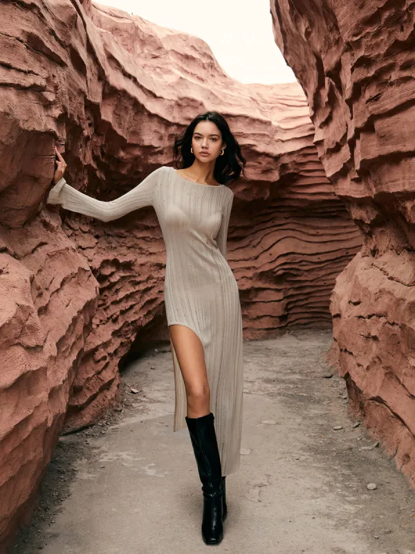 Asymmetric Split Sweater Long Dress sold by COMMENSE
