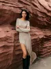 Asymmetric Split Sweater Long Dress sold by COMMENSE