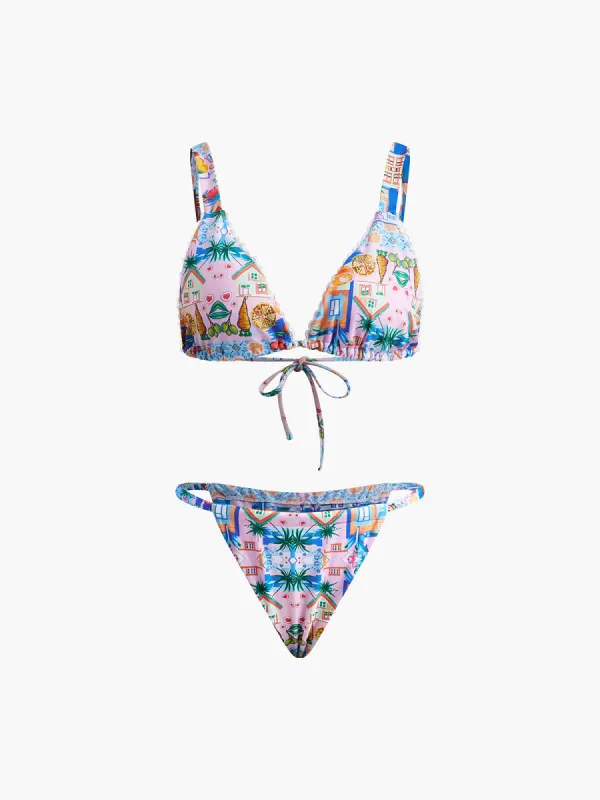 Print Drawstring Adjustable Strap Bikini Set sold by COMMENSE