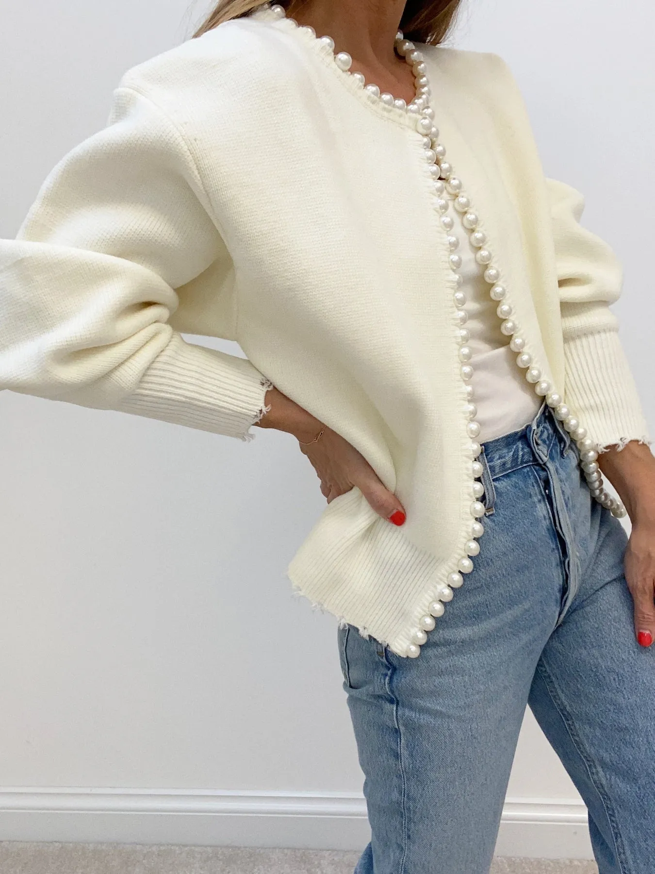 Pearl Trim Ripped Hem Cardigan sold by COMMENSE product image thumbnail 3