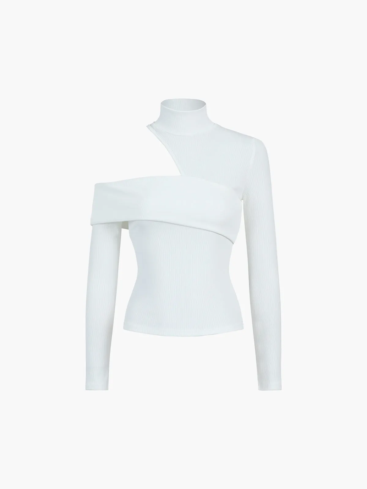 Mock Neck Oblique Cutout Rib Long Sleeve Knit Top sold by COMMENSE product image thumbnail 2