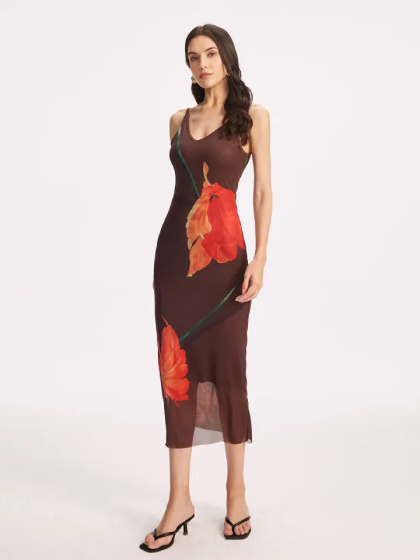 V-Neck Floral Print Midi Dress sold by COMMENSE
