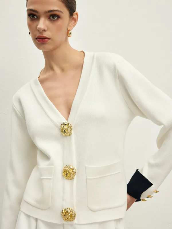 Contrast Trim Button Jersey Cardigan sold by COMMENSE