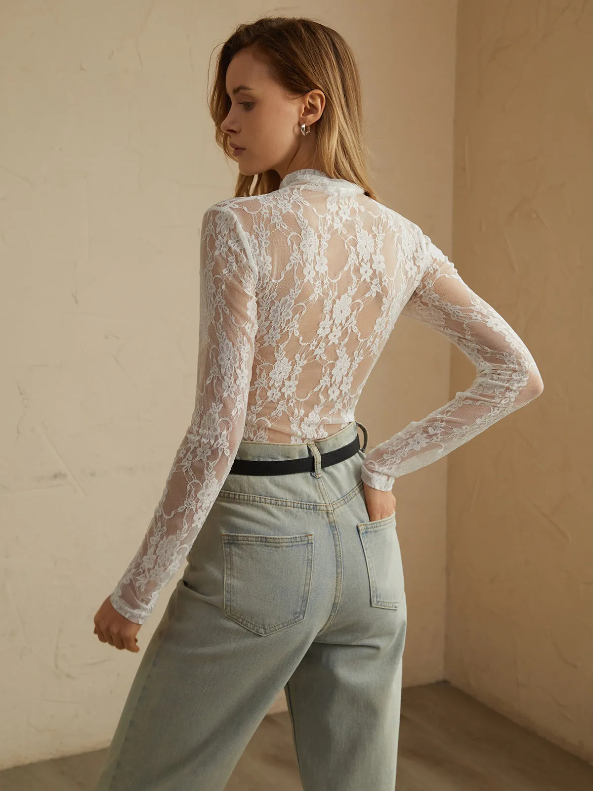 Lace Patchwork Tunnel Neck Top sold by COMMENSE product image thumbnail 4