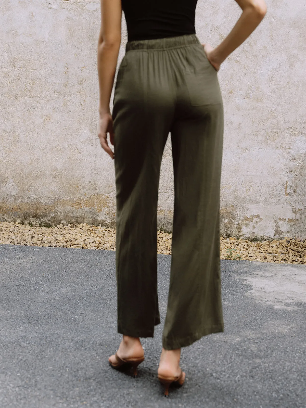 Linen Drawstring Waist Straight Leg Pants sold by COMMENSE product image thumbnail 4