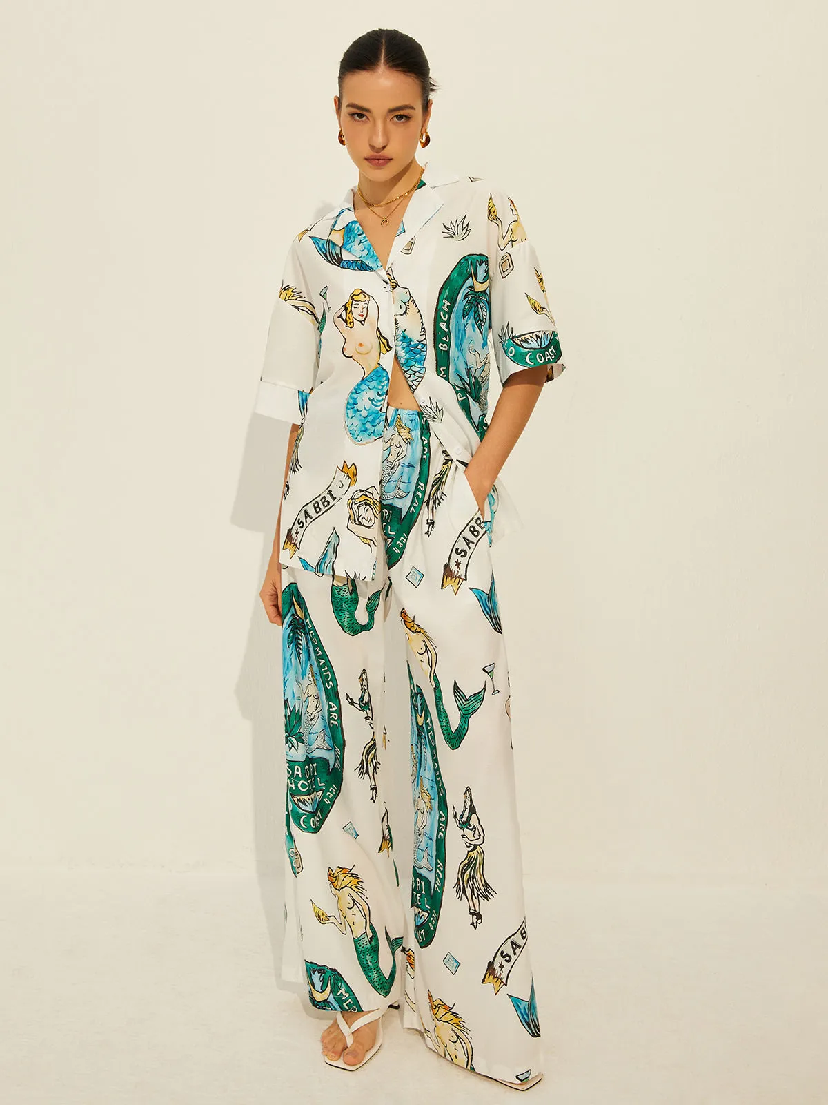 Print Pockets Short Sleeve Pants Set sold by COMMENSE