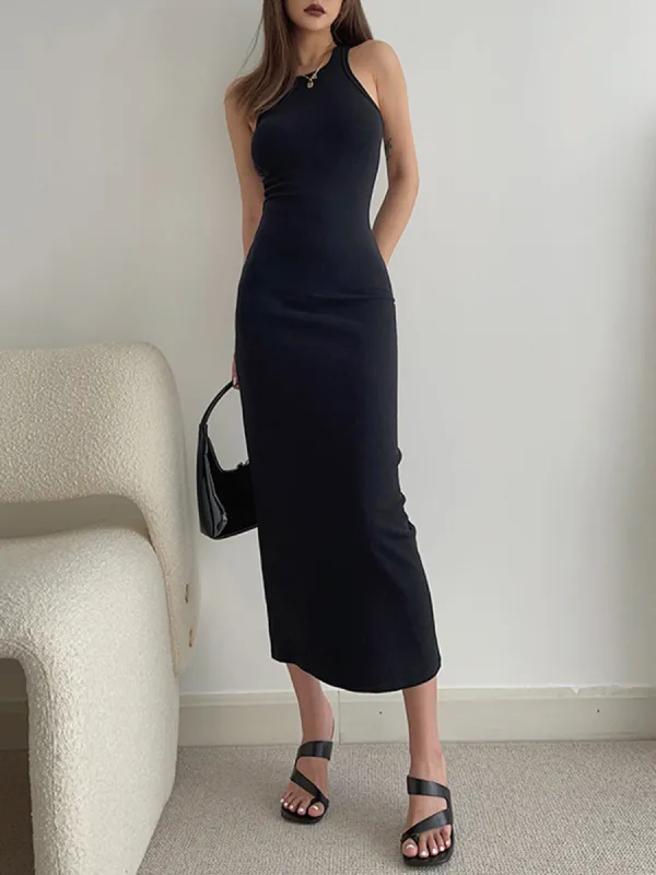Aura Open Back Knit Midi Dress made by COMMENSE