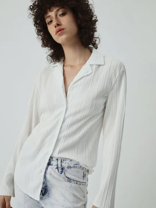 Plisse Button Down Long Sleeve Shirt sold by COMMENSE