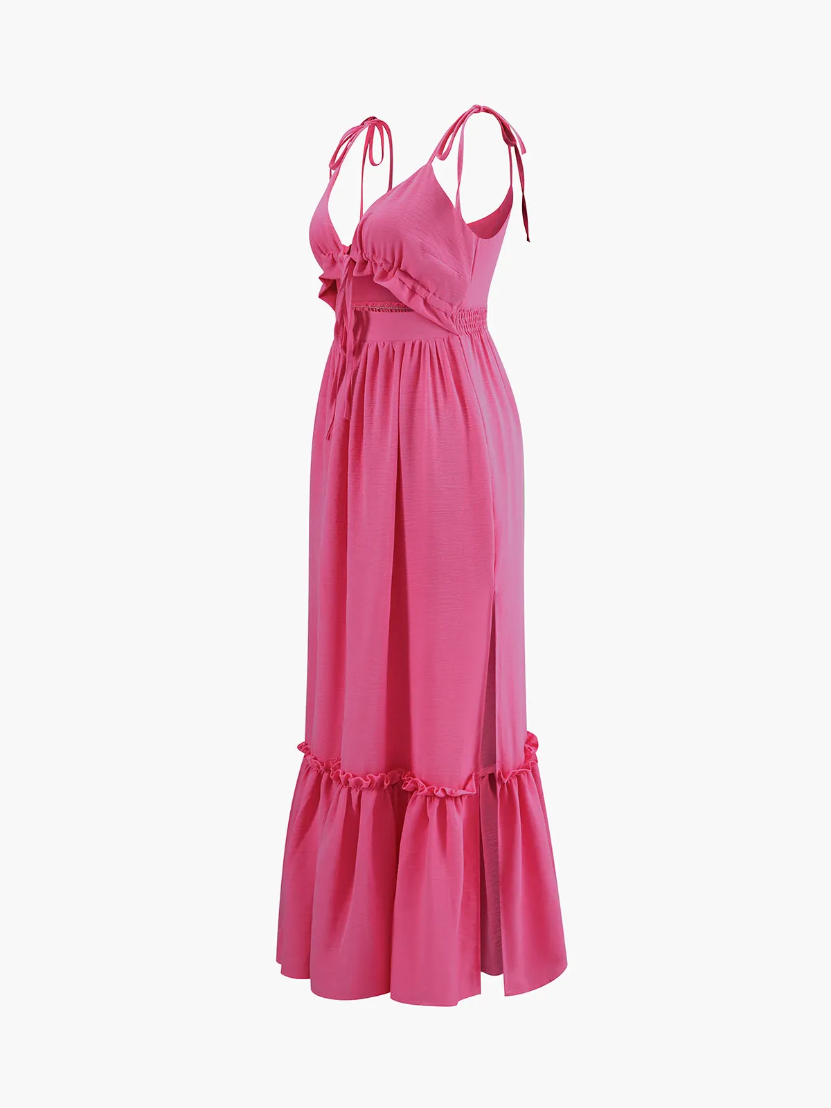 Knotted Cutout Ruffle Split Long Dress sold by COMMENSE product image thumbnail 3