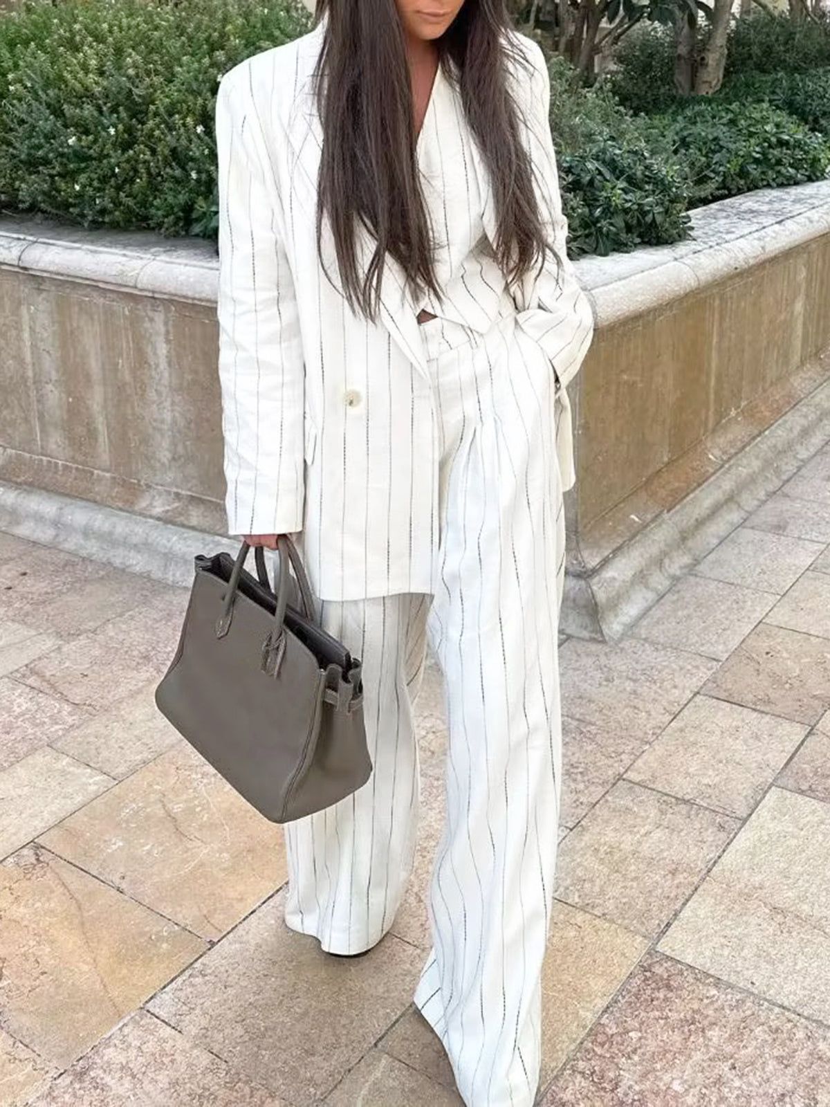 Pinstripe Single Breasted Blazer sold by COMMENSE