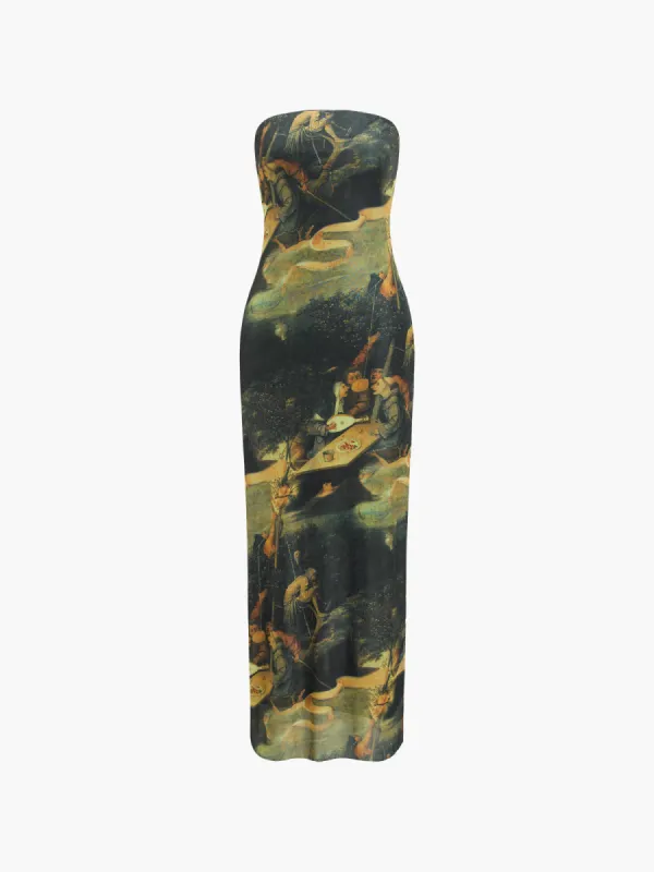 Renaissance Mesh Strapless Tube Midi Dress sold by COMMENSE