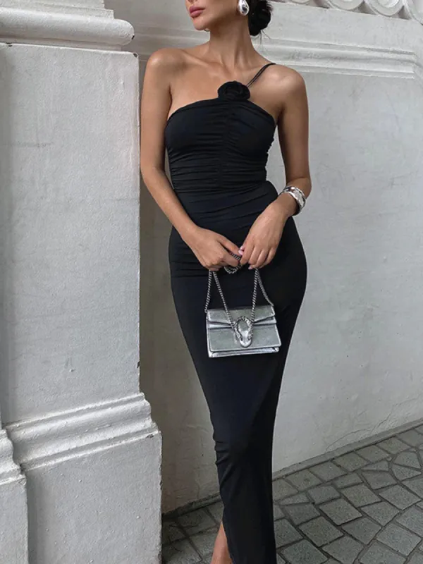 Off Shoulder Rose Decor Ruched Midi Dress sold by COMMENSE