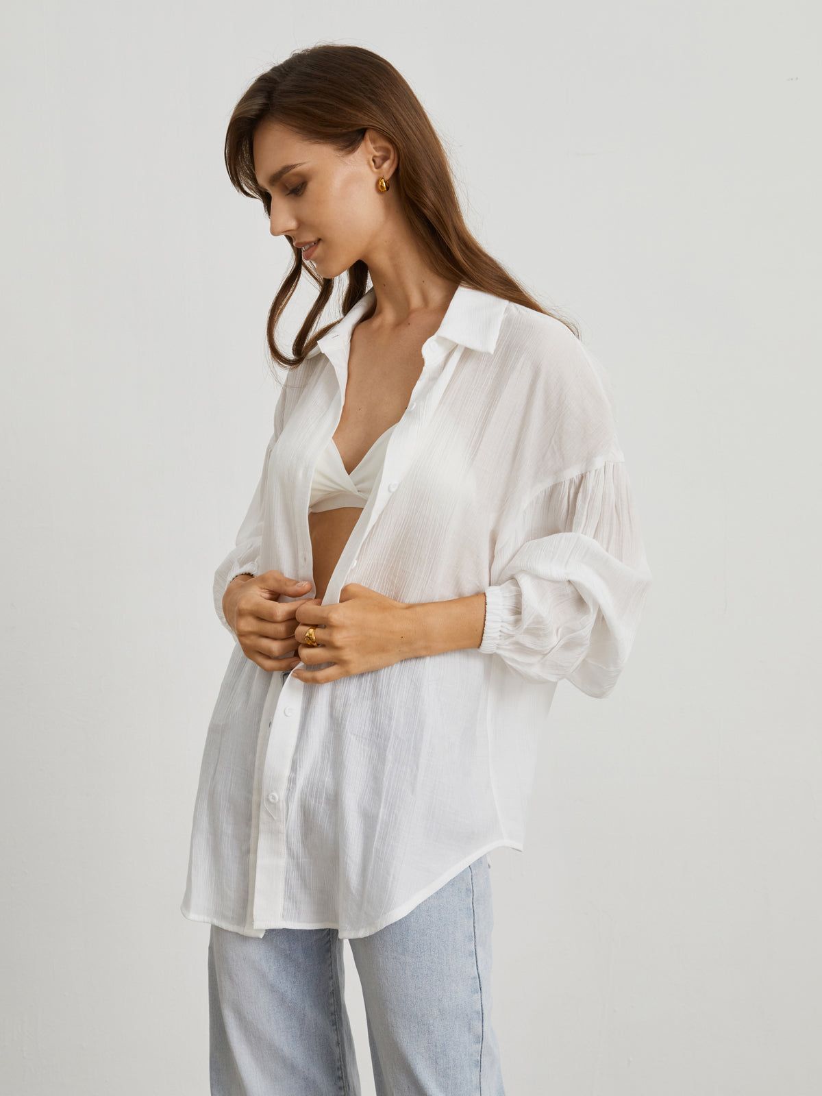 Oversized Textured Button Down Shirt sold by COMMENSE product image thumbnail 6
