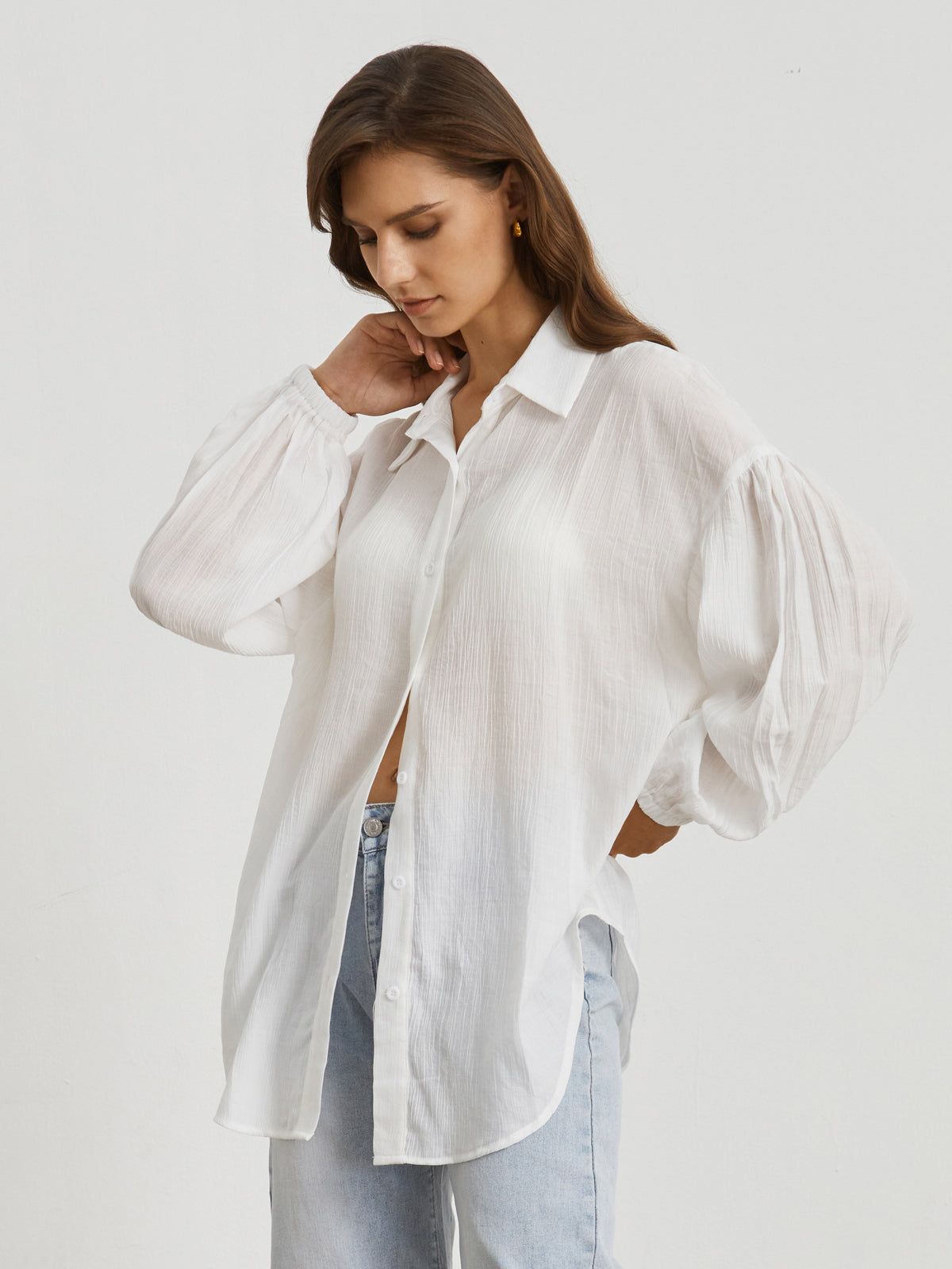 Oversized Textured Button Down Shirt sold by COMMENSE product image thumbnail 3