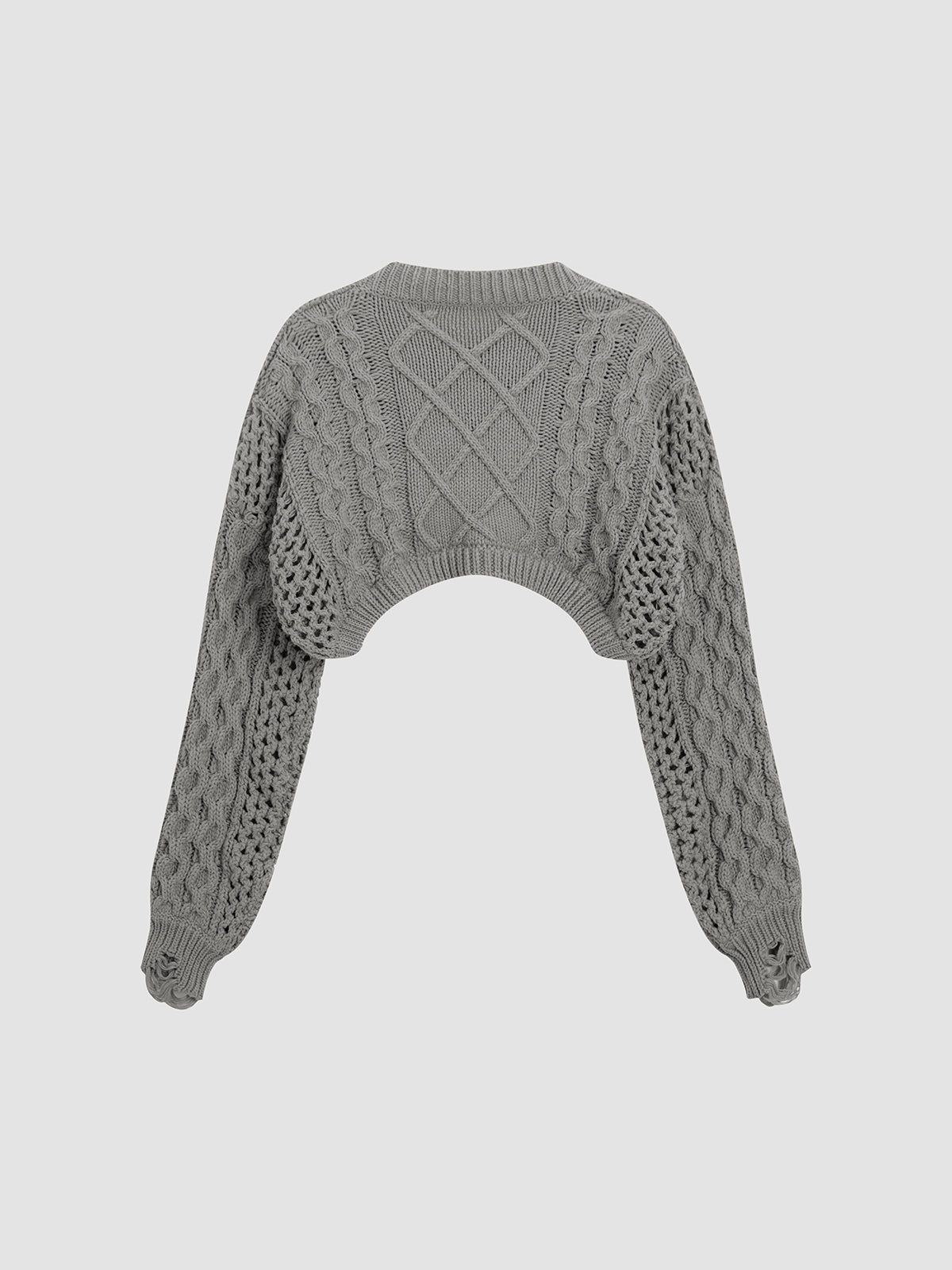 Solid Cable Knit Crop Sweater sold by COMMENSE product image thumbnail 2