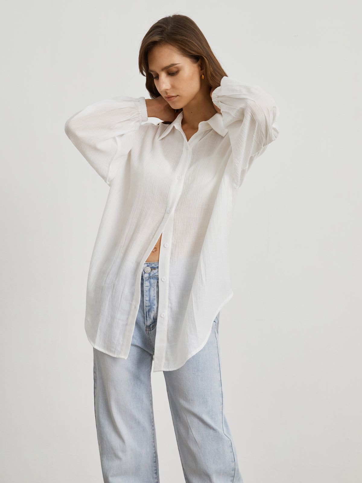 Oversized Textured Button Down Shirt sold by COMMENSE product image thumbnail 5