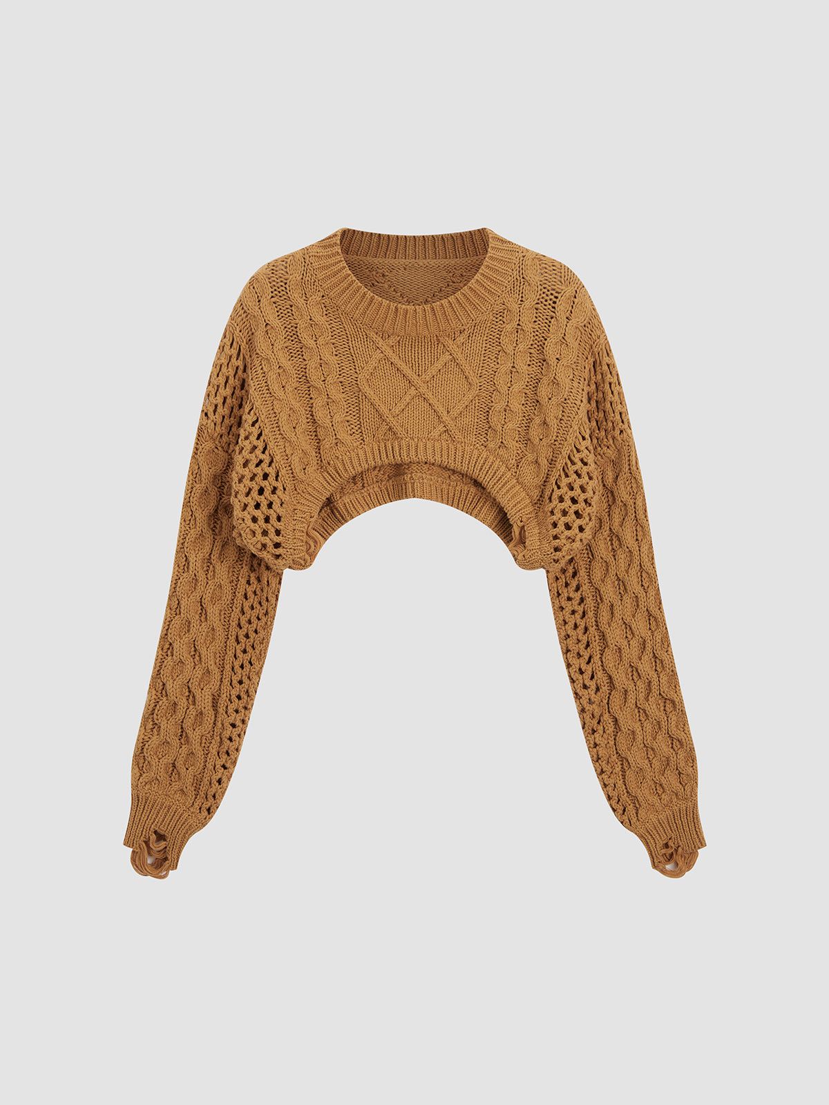 Solid Cable Knit Crop Sweater sold by COMMENSE product image thumbnail 3