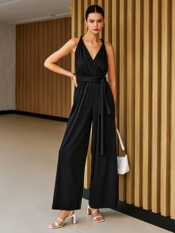 Tie-Back Belted Jumpsuit sold by COMMENSE