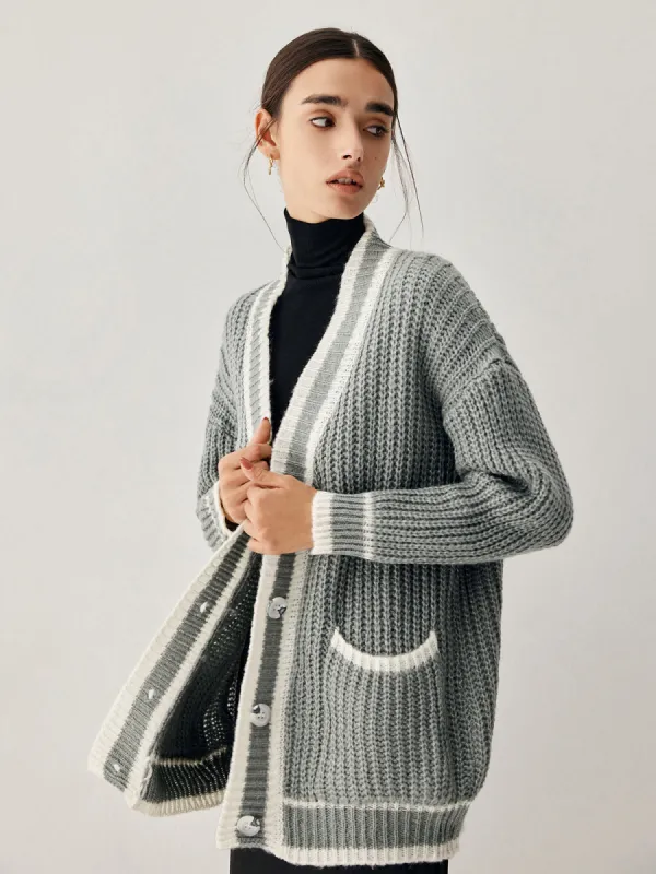 Chunky Knit Double Pockets Slouchy Cardigan sold by COMMENSE