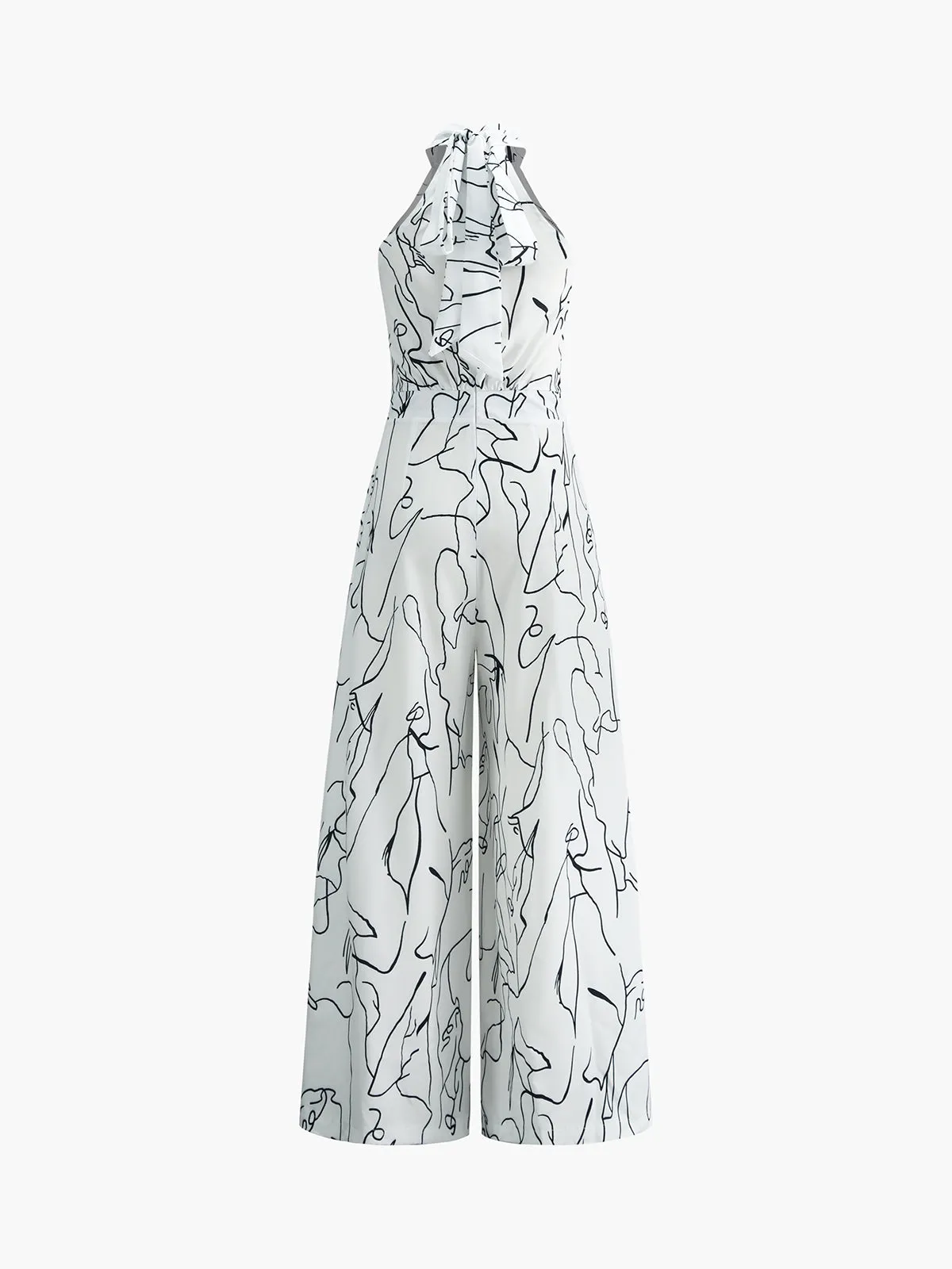 Irregular Print Tie Neck Halter Jumpsuit sold by COMMENSE product image thumbnail 2