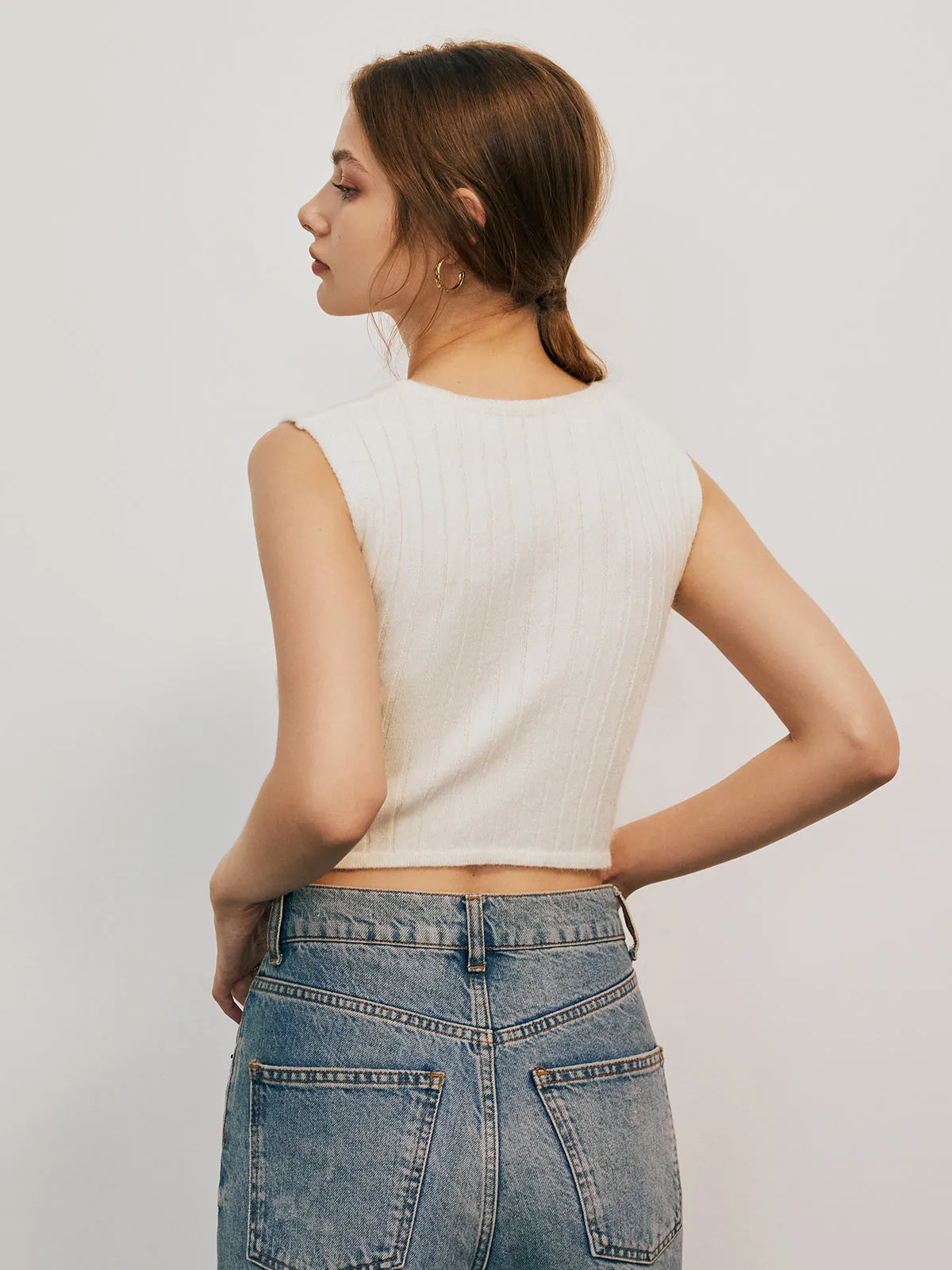 Solid Cross V Neck Sleeveless Knitted Tank Top sold by COMMENSE product image thumbnail 5